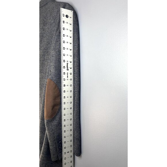 Zenbriele Blazer Mens 50R Gray Blue Glen Plaid Wool Blend Elbow Patch Sport Coat - Picture 9 of 16